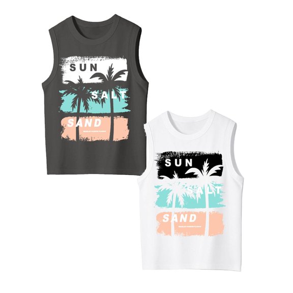 SGMVNU 2 Pack Girls Tank Tops Summer Casual Tropical Sleeveless Shirts Cartoon Printed Loose Fit Beach Tanks, Grey, White, Size 2-3 Years