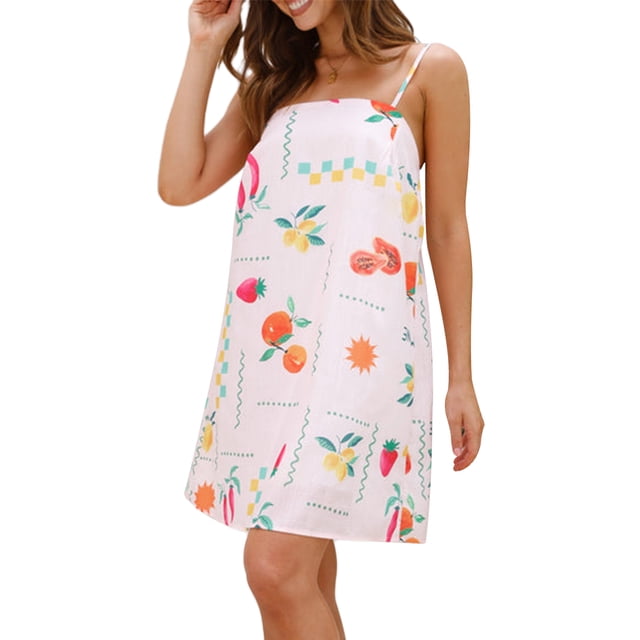 SUNSIOM Femmes Été Sans Manches Mini Robe Bretelles Spaghetti Dos Nu Graphique Imprimer une Ligne Robe Plage Robe de Soleil