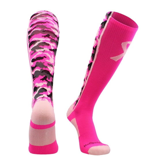 Pink Ribbon Awareness Camo OTC Socks (Neon Pink/Pale Pink, Large)