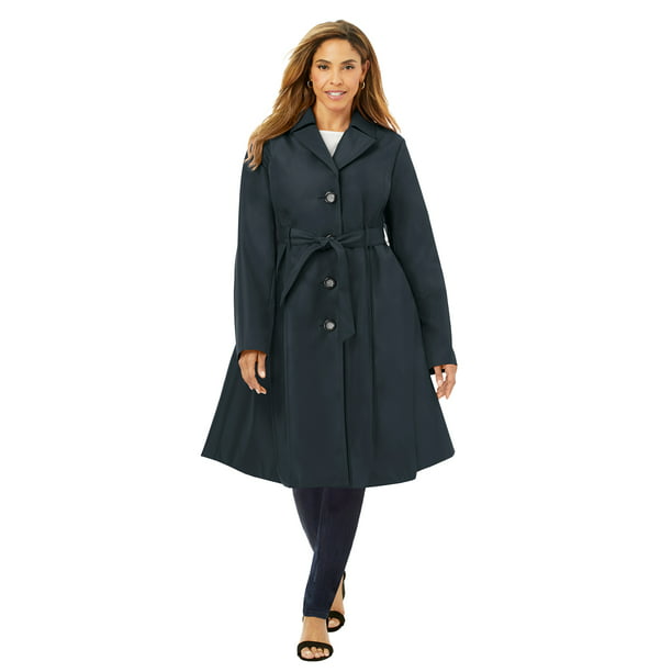 Jessica London Women's Plus Size Pleated Trench Coat Raincoat - Walmart.com