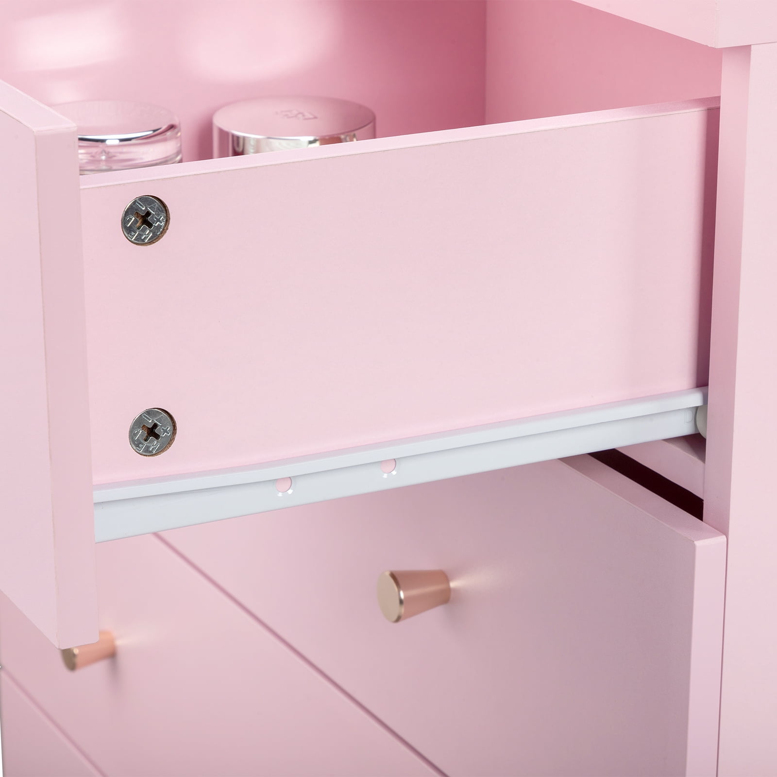 5-Tier 6-Drawer Cabinet with Matte Gold Handles, Particleboard Storage Dresser, Pink, 25.98 x 12.99 x 35.04 in