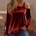 thumbnail image 2 of VKOYWKM Womens Velvet Tops Fall Winter Elegant One Shoulder Long Sleeve Shirts Holiday Christmas Blouse Fasion Loose Shirt, 2 of 9