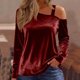 thumbnail image 2 of RKSTN Velvet Long Sleeve Shirts for Women Oversized Off Shoulder Single Strap T Shirts Top Womens Casual Solid Plus Size Loose Fits Comfy Elegant Basic Tee Shirt Fall Spring Clothes, 2 of 9