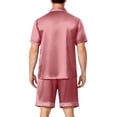 thumbnail image 4 of Resicozy Pajamas Set for Men Silk Satin Sleepwear Short Sleeve Button Down Pjs Set 2 Piece Loungewear with Pockets Purple Pink XL, 4 of 6