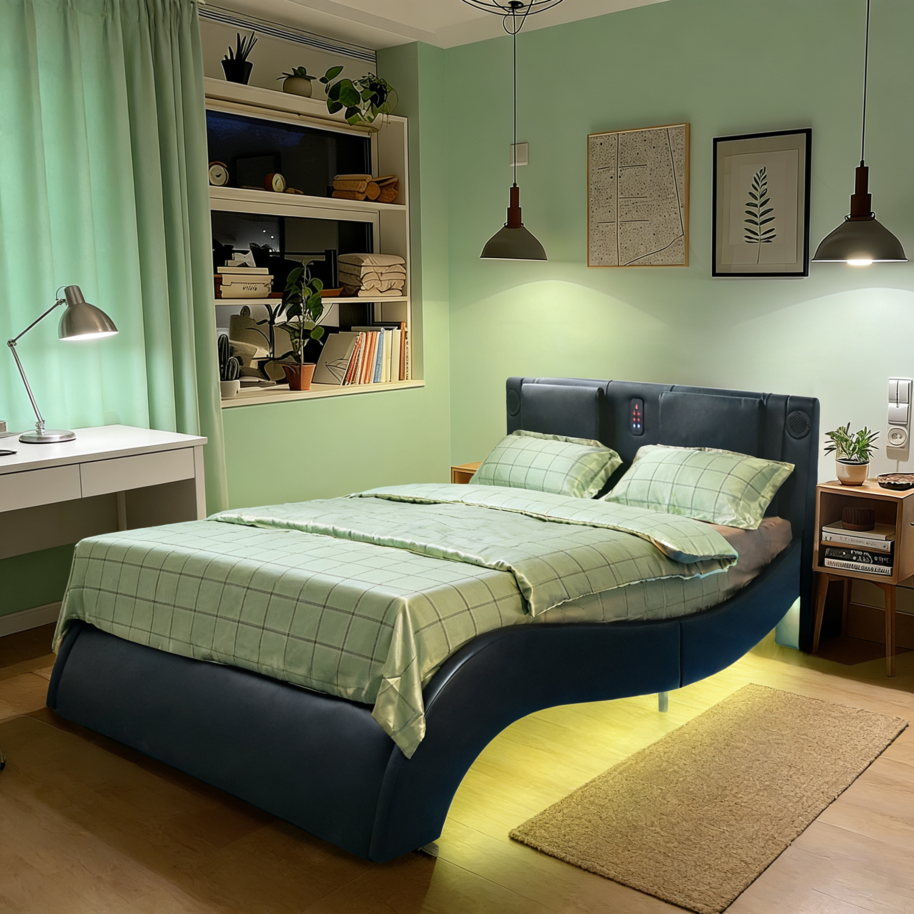 Mintazer King Faux Leather Platform Bed Frame with Massage Headboard & Bluetooth Speakers, Upholstered Platform Bed with USB Charging Ports & RGB LED Under Bed Lights for Bedroom, Black