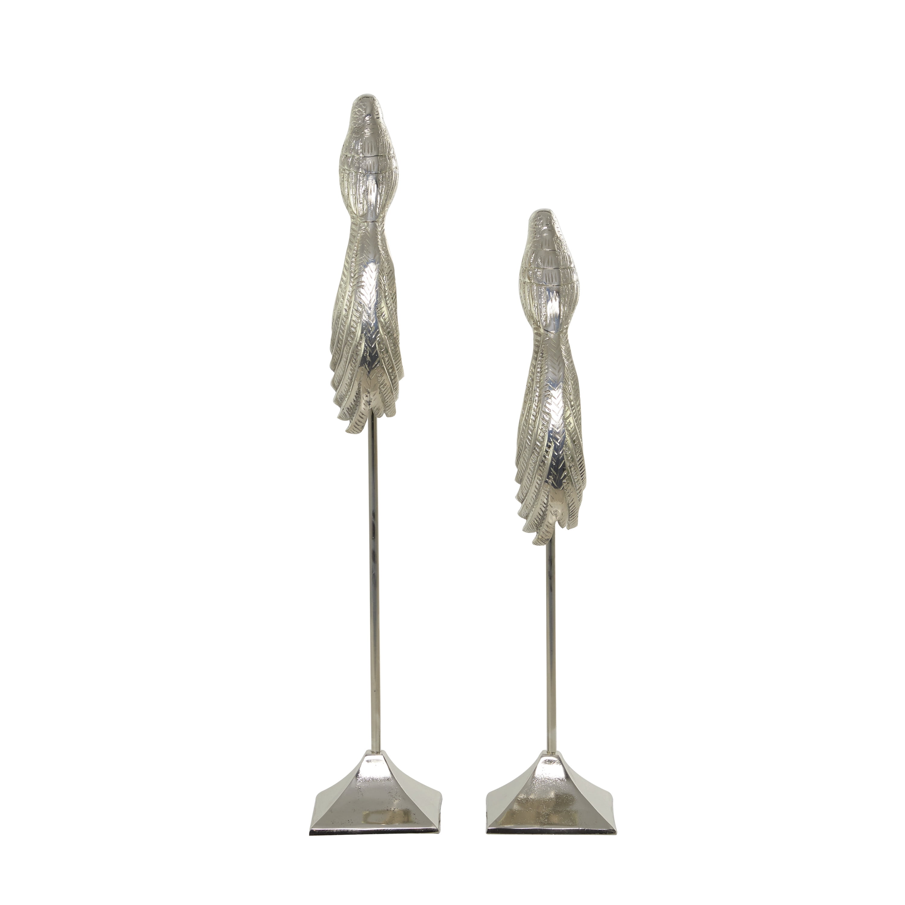 32", 27"H Silver Aluminum Bird Sculpture, by DecMode (2 Count)