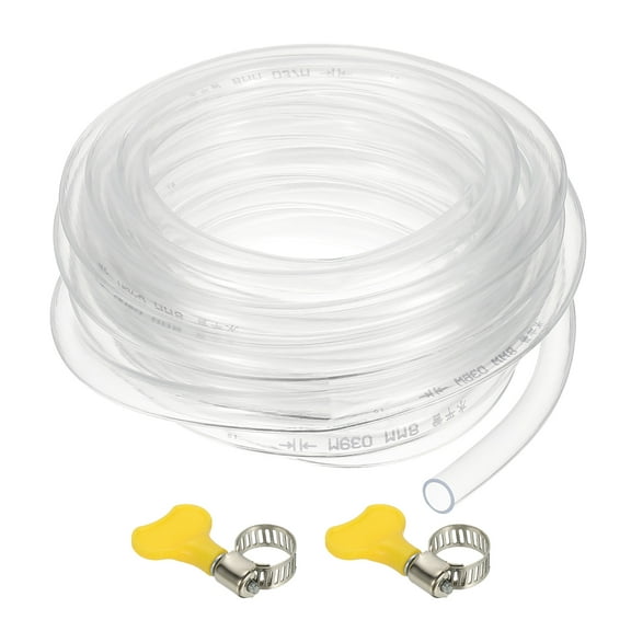 Uxcell Vinyl Tubing, 5/16"ID X 3/8"OD Flexible Clear Plastic Tube with 2 Hose Clamps, Hose Line Pipe, 10FT