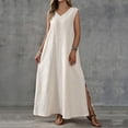thumbnail image 2 of YuXingFu Loose Cotton Casual Dresses Women Maxi V-Neck Plus Size Womens Dress Sleeveless with Pocket Long Casual Summer Beige S, 2 of 6
