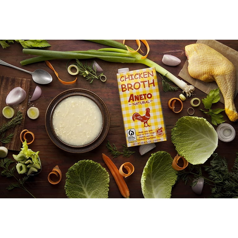 Aneto 100% Natural Chicken Broth – 33.83oz (6-Pack), Slow-Cooked, No Preservatives