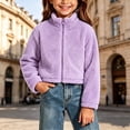 thumbnail image 5 of Falkdiz Girls Long Sleeve Shirts Warm Cropped Fleece Tops Outdoor Winter Solid Color Mock Neck Hoilday Zip-up for Girls School , Purple , Size: 13-14 Years, 5 of 8