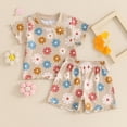 thumbnail image 2 of Okbabeha Toddler Girl Summer Clothes Baby Girls Floral T Shirt Shorts Set Infant Boho Flower Outfit 2pcs Matching Suit, 2 of 7