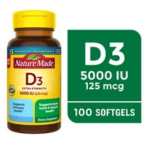 Nature Made Extra Strength Vitamin D3 5000 IU (125 mcg) Softgels, Dietary Supplement for Bone and Immune Health Support, 100 Count