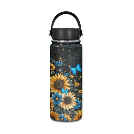 

SEANATIVE Galaxy Insulated Water Bottle 20oz Stainless Steel Double-Walled Bottles for Cold Drinks For Hot Beverages Vacuum Insulated Reusable Bottle Sunflower Butterfly