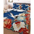 thumbnail image 3 of Quilts Twin Size Bedding Set, Japanese Style Lightweight Quilted Comforter, Blue Rustic Botanical Blossom Peony Birds Soft Reversible Bedspread Coverlet with Pillow Covers for All Season, 68" x 86", 3 of 7