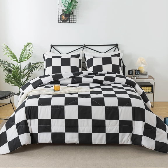 Black and White Checkered Comforter Set Twin Size