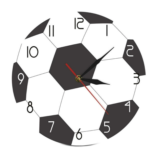 Reloj de pared de 12 pulgadas con diseño de balón de fútbol redondo, movimiento silencioso, para dormitorio infantil, baño y escuela.