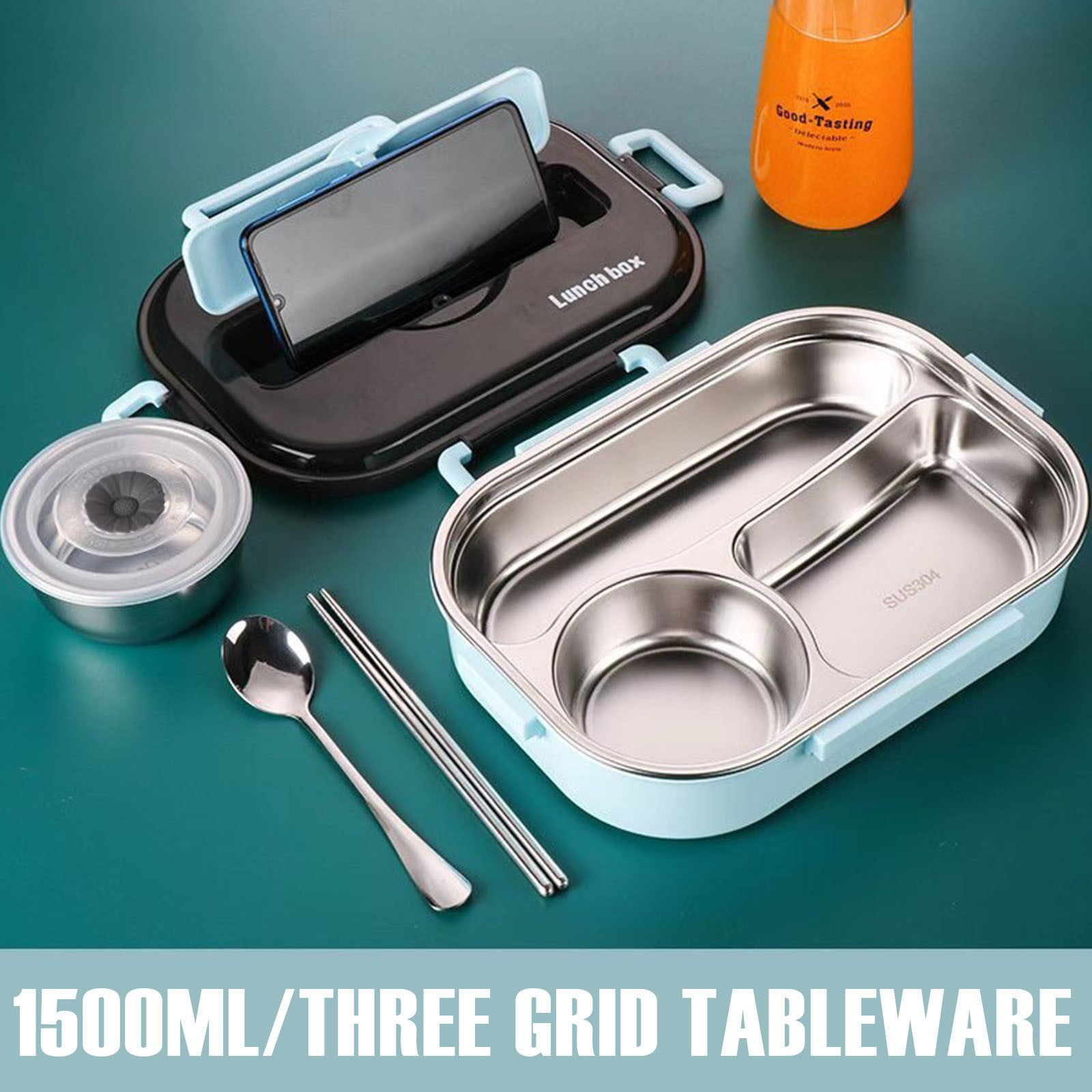 Tunhigl Thermal Insulation Bento Box - 4 Compartment Lunch Box with Soup Bowl, Portable Insulated Food Container for Office, College, Picnic - Keeps Meals Warm for Hours Green