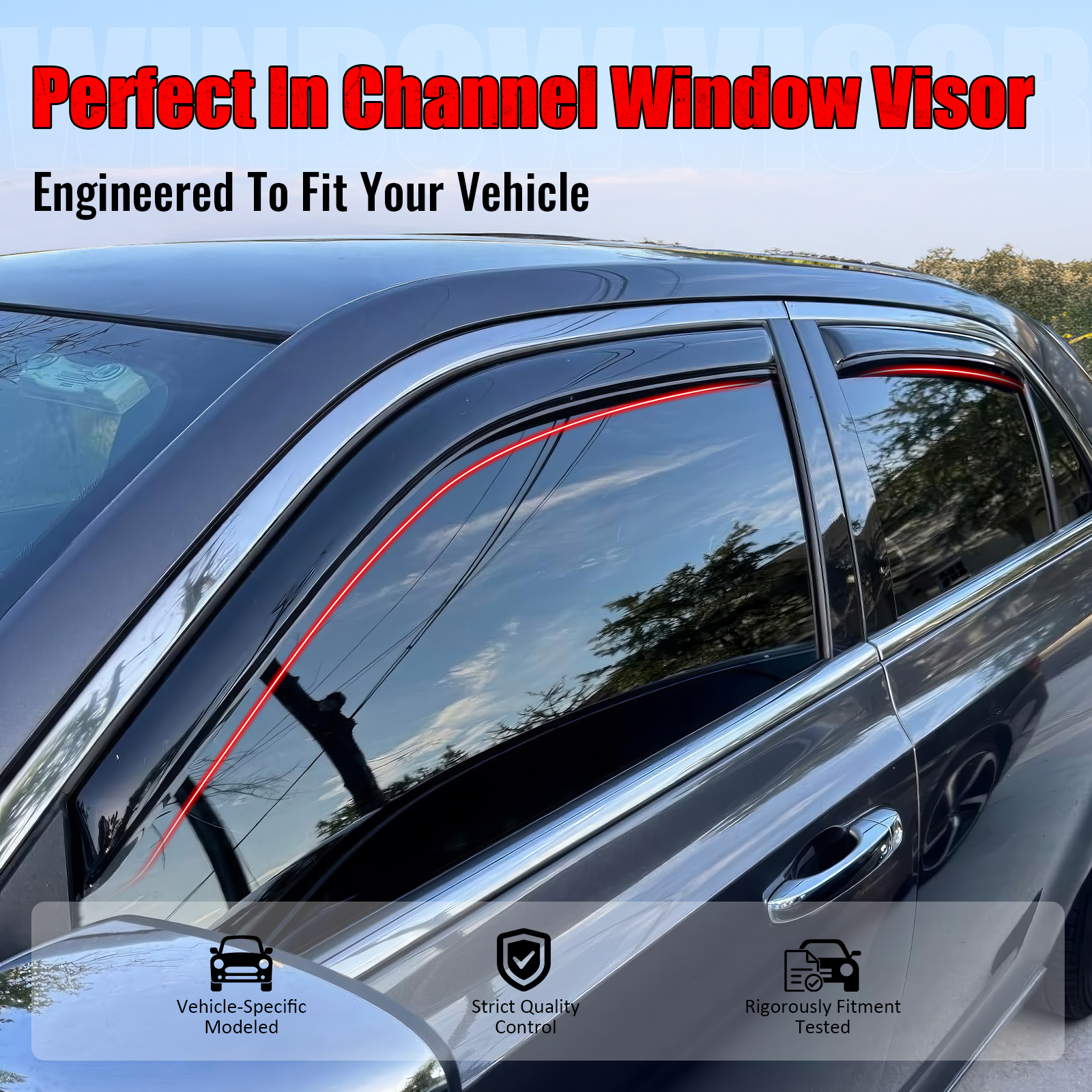 Ikon Motorsports In-Channel Window Visors Fits 2011-2023 Chrysler 300, Slim Style Side Door Rain Vent Guard Deflectors, Acrylic Smoke 4PCS