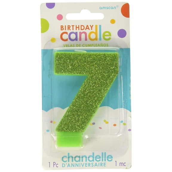 Amscan 7 Glitter Numeral Candle, 3 1/4", Kiwi Green