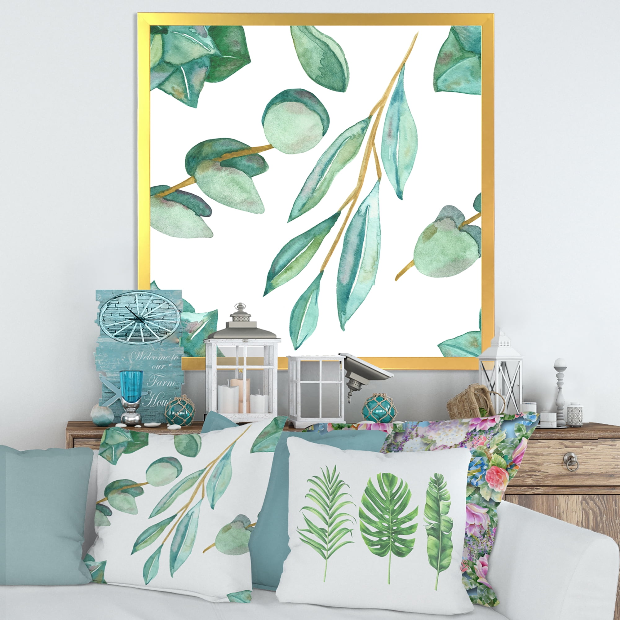 Designart 'Young Eucalyptus Branches and Leaves III' Traditional Framed Art Print