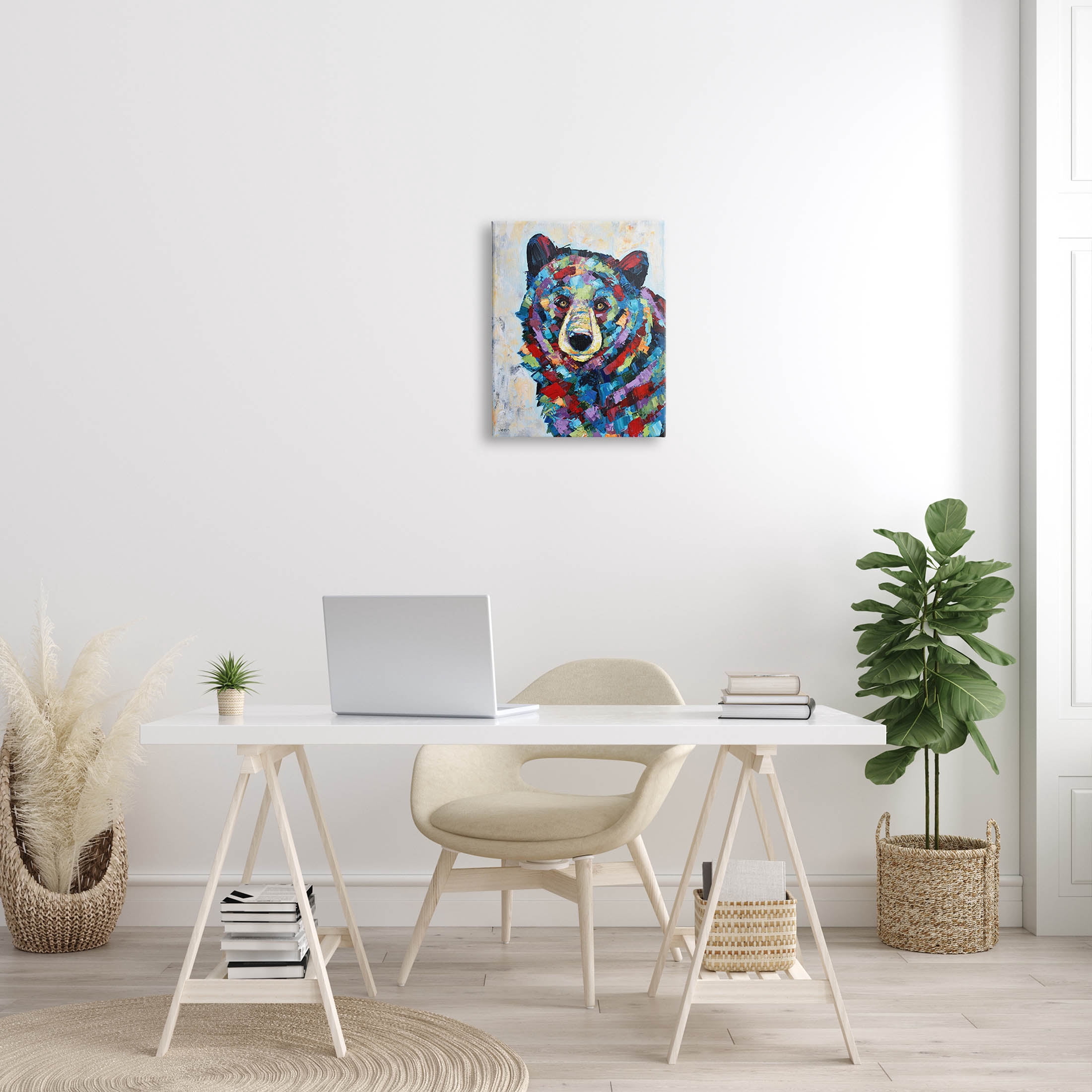 Geometric Hued Abstract Bear Animals & Insects Painting Gallery Wrapped Canvas Print Wall Art