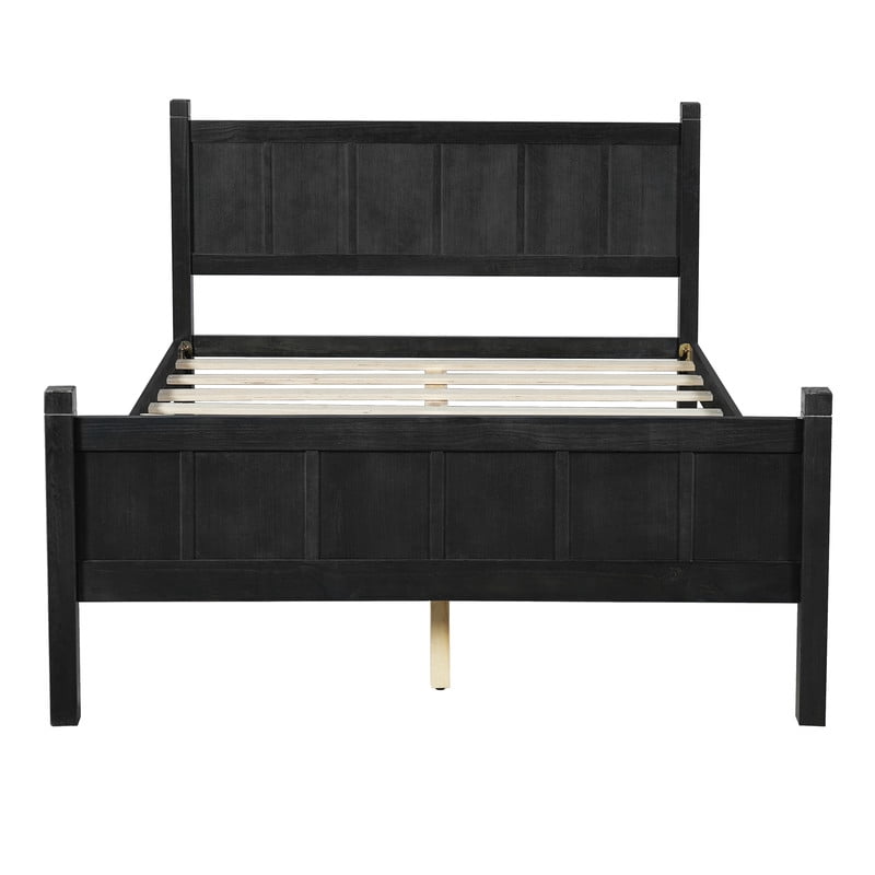 Full Size Farmhouse Platform Bed with Flat Panel Designed Headboard & Footboard, Minimalist Wood Bed Frame with Under-Bed Storage