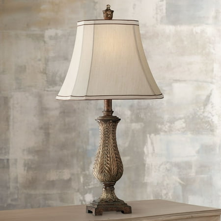 - Regency Hill Traditional Table Lamp Old Oak Antique Petite Vase Beige Rectangular Shade for Living Room Family Bedroom Bedside