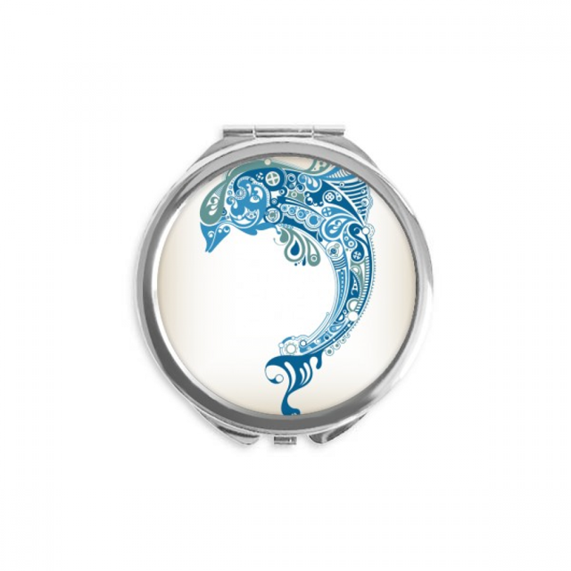 Blue Ocean Dolphin Illustrate Hand Compact Mirror Round Portable Pocket Glass