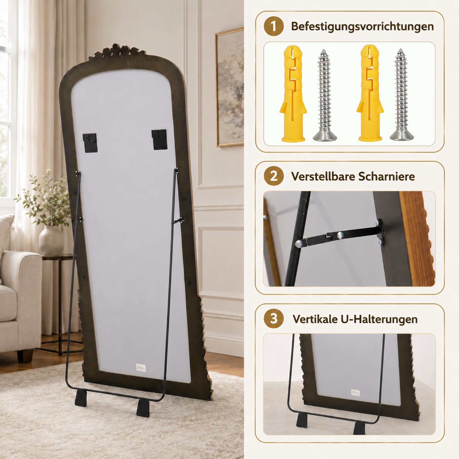 SHATTERVIEW 71"x32" Arched Full Length Mirror Vintage Floor Mirror with Stand Wall-Mounted Mirror, Antique Gold