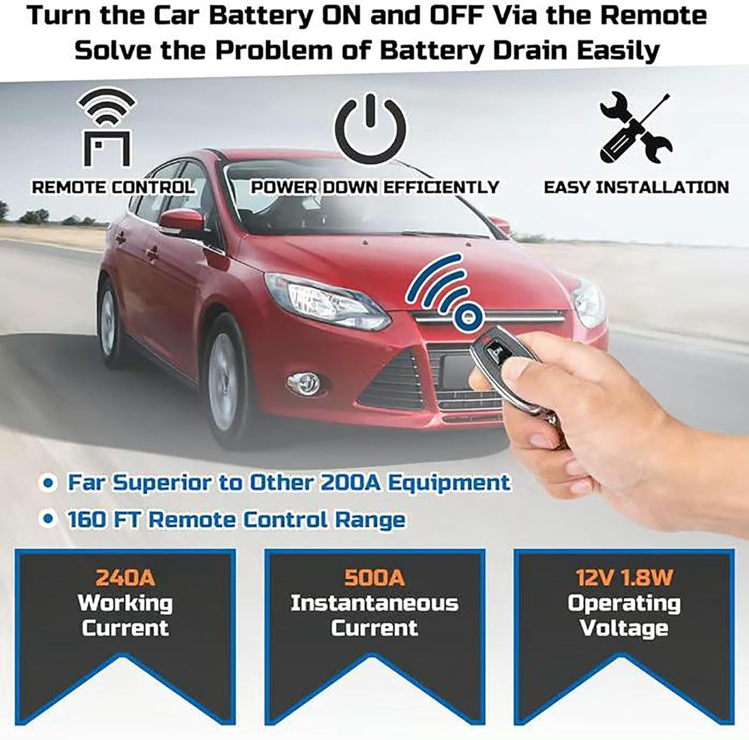 Remote Control of Car Devices for Anti-Theft Safety, Battery Disconnect Switch with Remote, 12V 240A Kill Switch for Theft Protection on Car Truck and RV