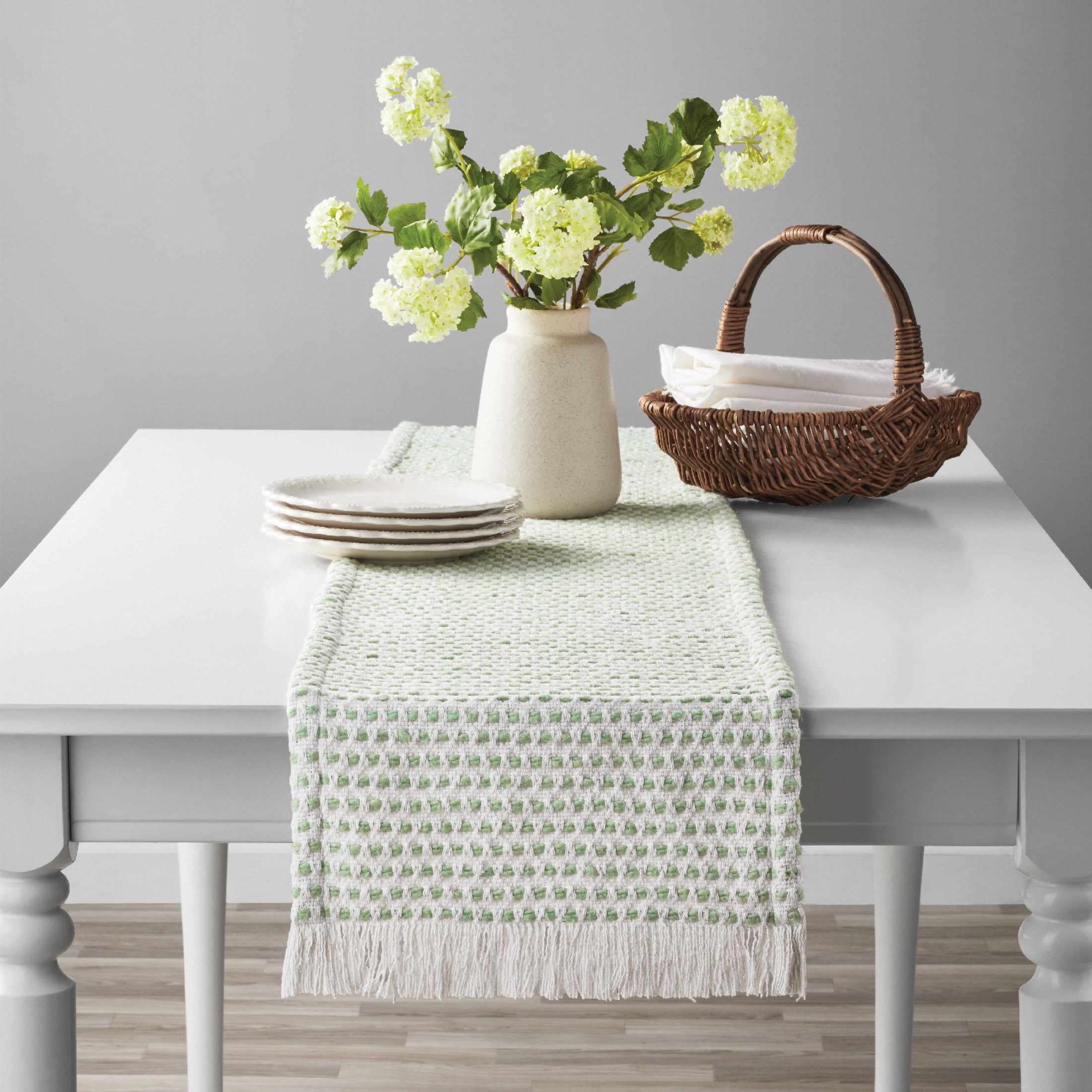 Way to Celebrate Green Slub Cotton Rich 14" x 72" Table Runner