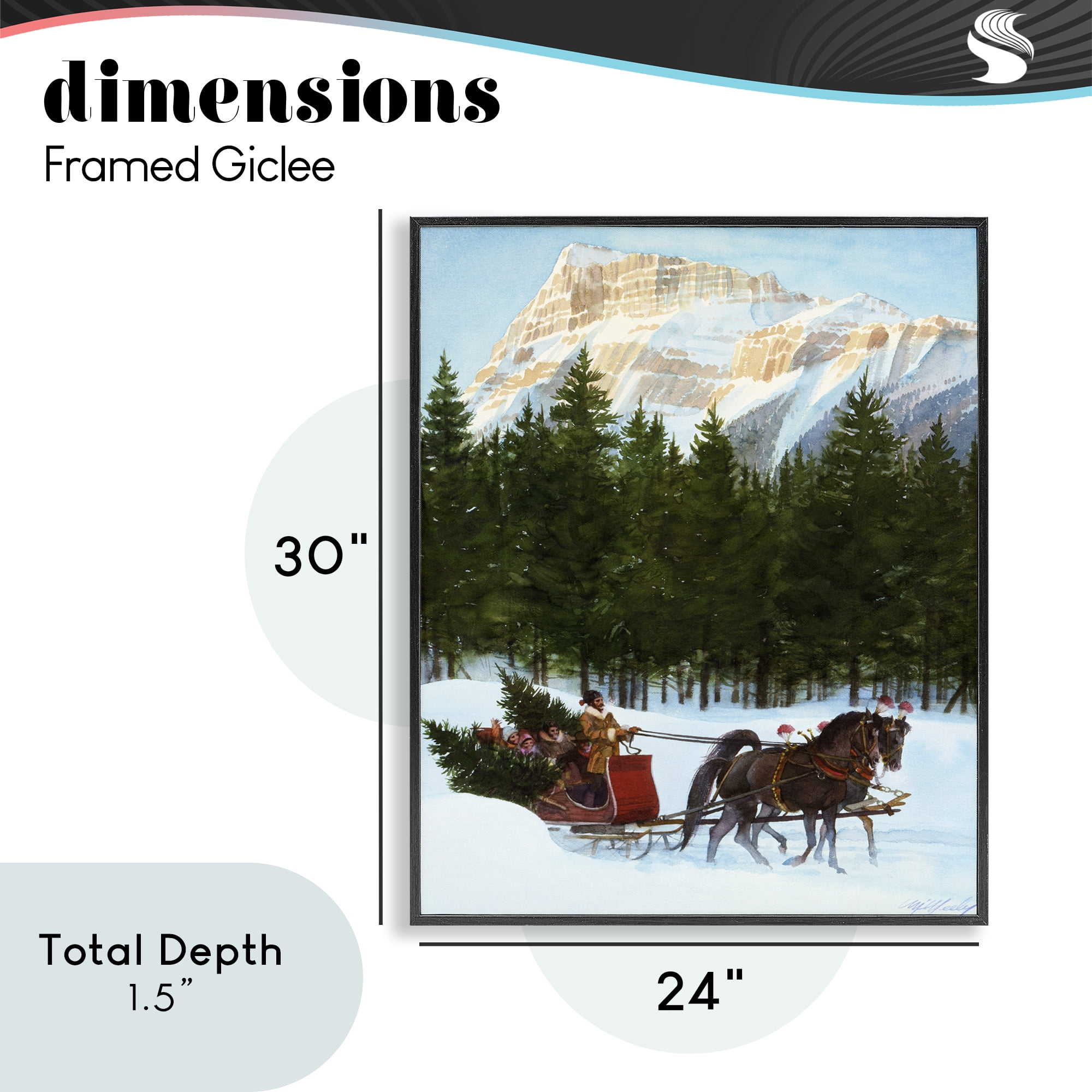 Sleigh Ride Carrying Trees Black Framed Giclee Art, design by Wind River Studios