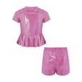 thumbnail image 4 of Doomiva Kids Shiny Jazz Disco Outfit Hip Hop Dance Peplum Top with Shorts Set for Hip-hop Cheerleading Hot Pink 3-4, 4 of 6