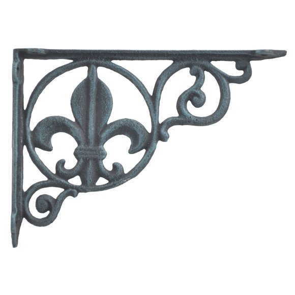 Support d'Étagère Mural Motif Fleur de Lis en Fonte Verte 8.625 Pouces