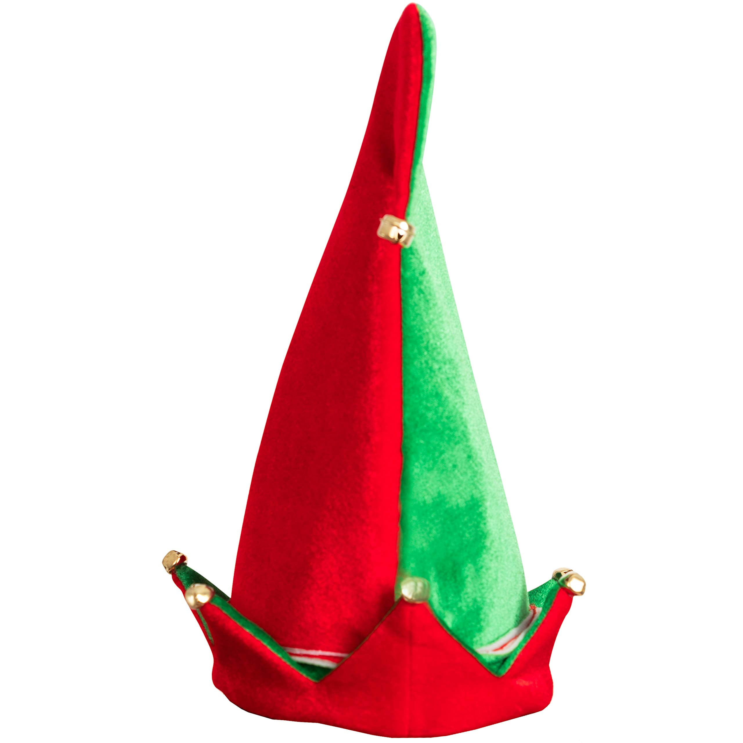 LARGE VELOUR ELF GREEN AND RED GNOME HAT CHRISTMAS XMAS FANCY DRESS COSTUME 
