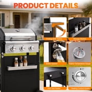 Segmart 3 Burner BBQ Propane Gas Grill, Stainless Steel 27,000 BTU Patio Garden Barbecue Grill with Side Tables, Hanging Basket & Thermometer, Perfect for Camping, Outdoor Cooking
