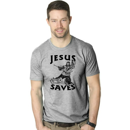 Crazy Dog T-shirts Jesus Saves Hockey Goal T Shirt Funny Religious Sport (Best Hockey Dog Names)