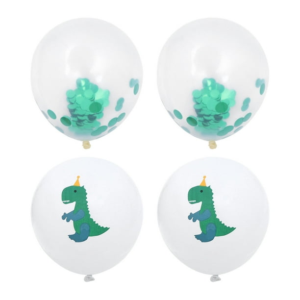 KAKOWELY 10 globos de látex de helio de 12 pulgadas con lentejuelas verdes de dinosaurio para fiestas infantiles (5 dinosaurios, 5 lentejuelas verdes)