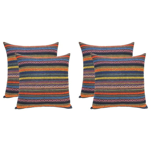 Set of 4 Bohemian Throw Pillow Covers Decorative Boho Mexican Retro Stripe Multicolor Pillow Cases, for Sofa 18X18Inch