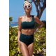 thumbnail image 2 of ABPHQTO Bikini verde de cintura alta con ribete festoneado y un hombro para mujer, 2 of 5