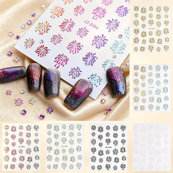 Qocolcyl Silver Moon Star Nail Art Stickers,3D Metallic Self-Adhesive Nail Decals for Women DIY Nail Art Daily Holiday Decor