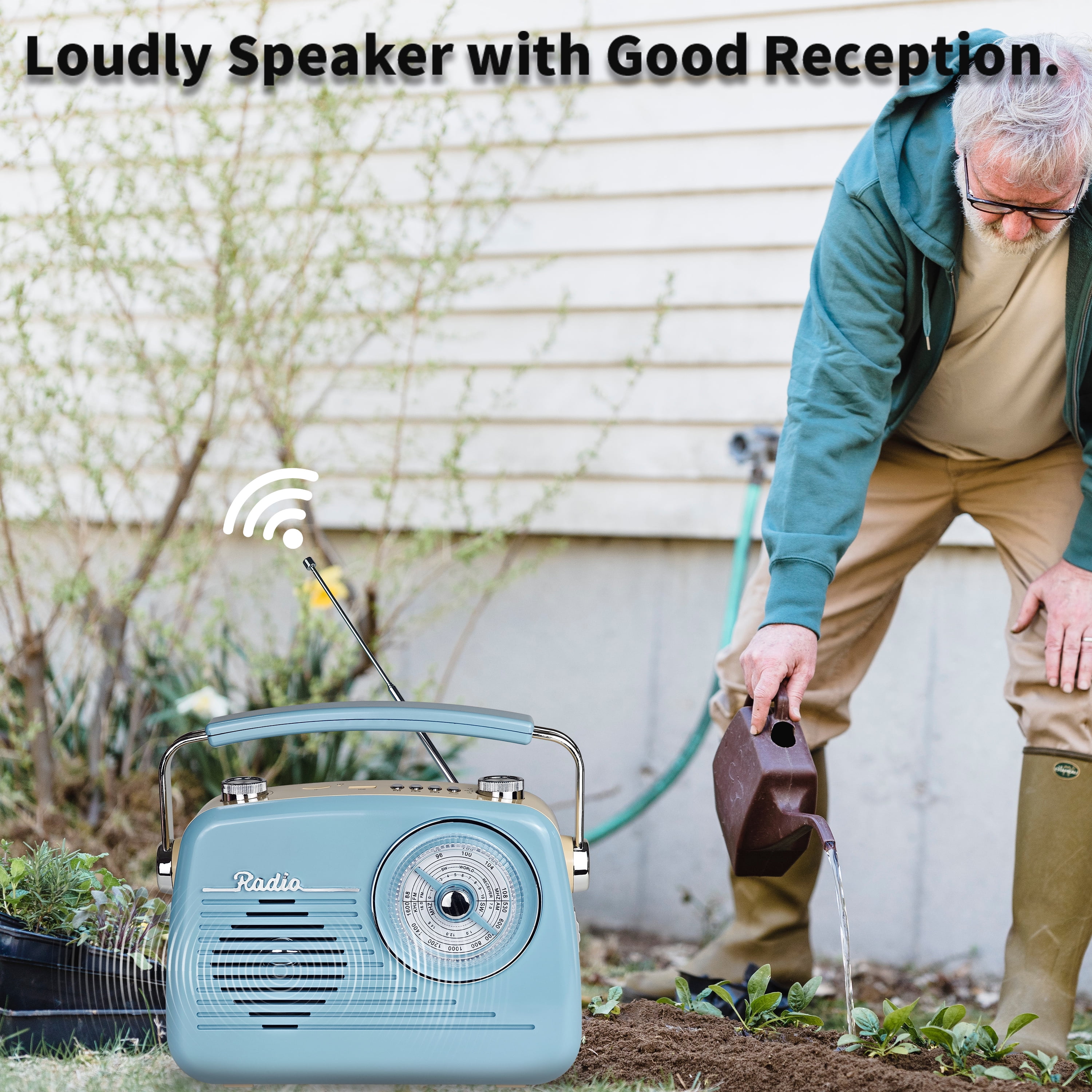 Portable AM FM Shortwave Vintage Radio Multifunctional Bluetooth Speaker 4 Power Options 5W Speaker TWS Stereo Plug-in Wall/Type-C Charging Emergency Radio for Home Outdoor Camping (Blue)