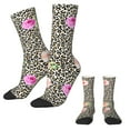 thumbnail image 2 of Floral Leopard Gold Stockings Peach Print Design Funny Socks Spring Non Skid Socks Couple, 2 of 7