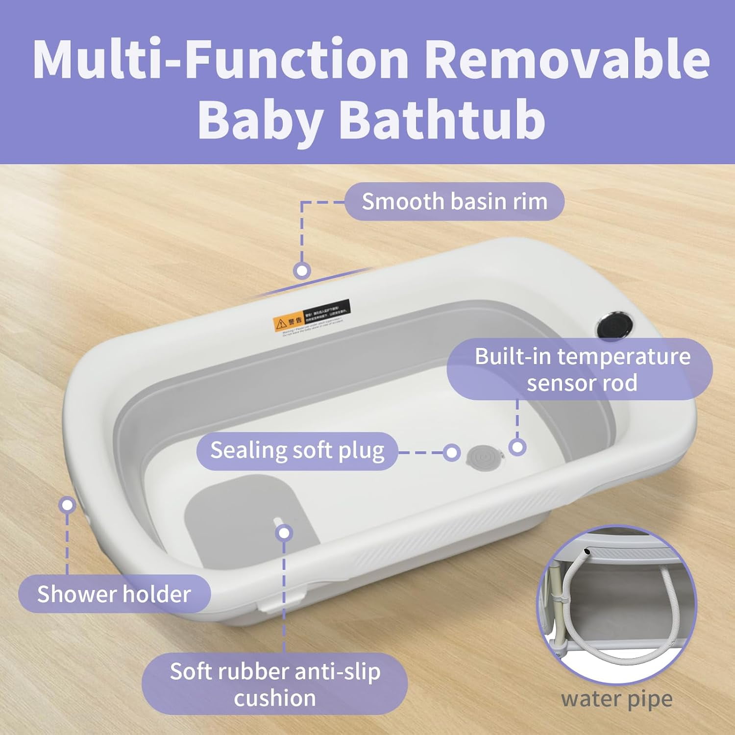 2-in-1 Baby Changing Table with Bathtub, Akaber Newborn Foldable Portable Diaper Station, Adjustable Height with Wheels, Waterproof Pad, Storage Rack