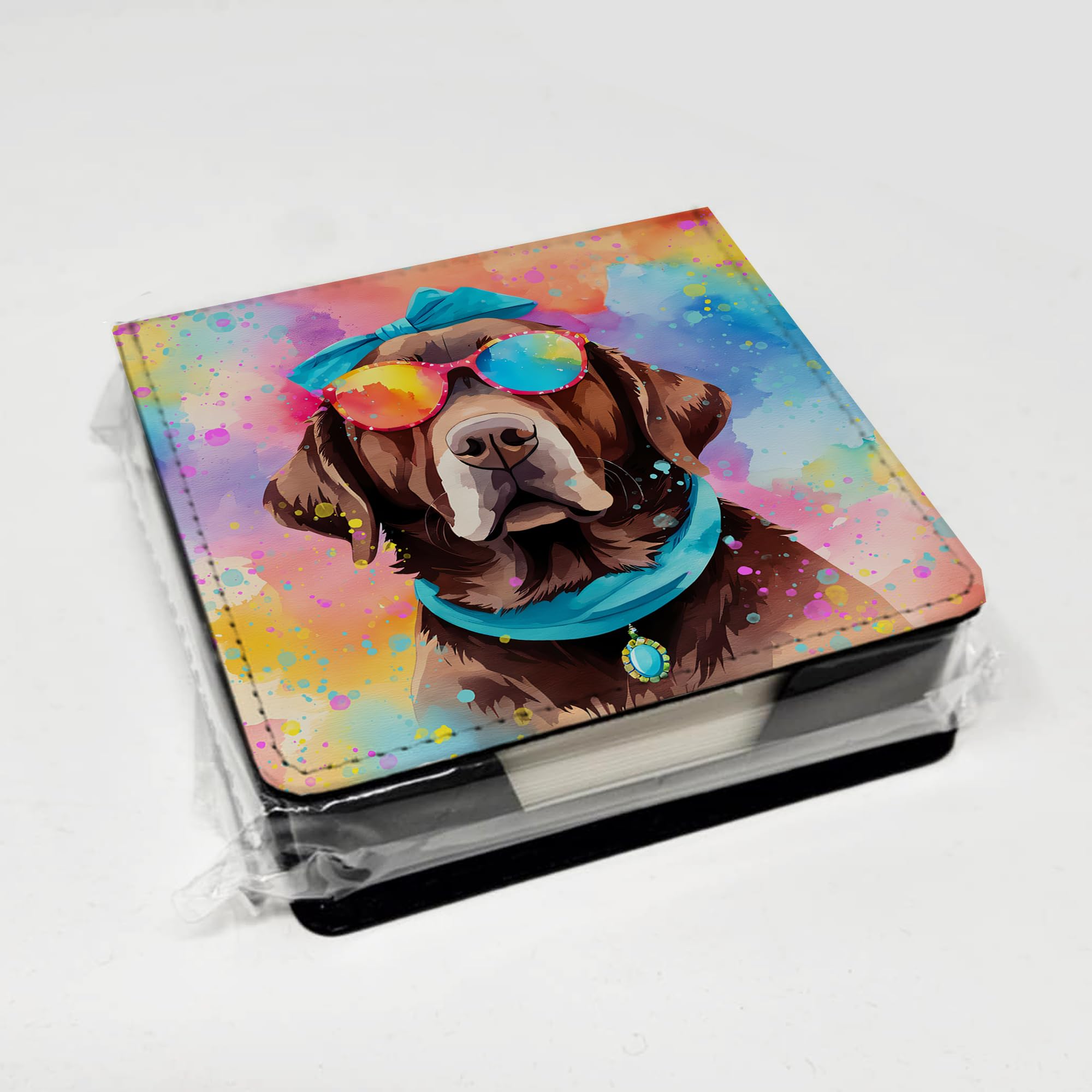 Caroline's Treasures Chocolate Labrador Hippie Dawg PU Leather Note Paper Holder with Artist-Designed Cover, Desk Accessory, Office Gift