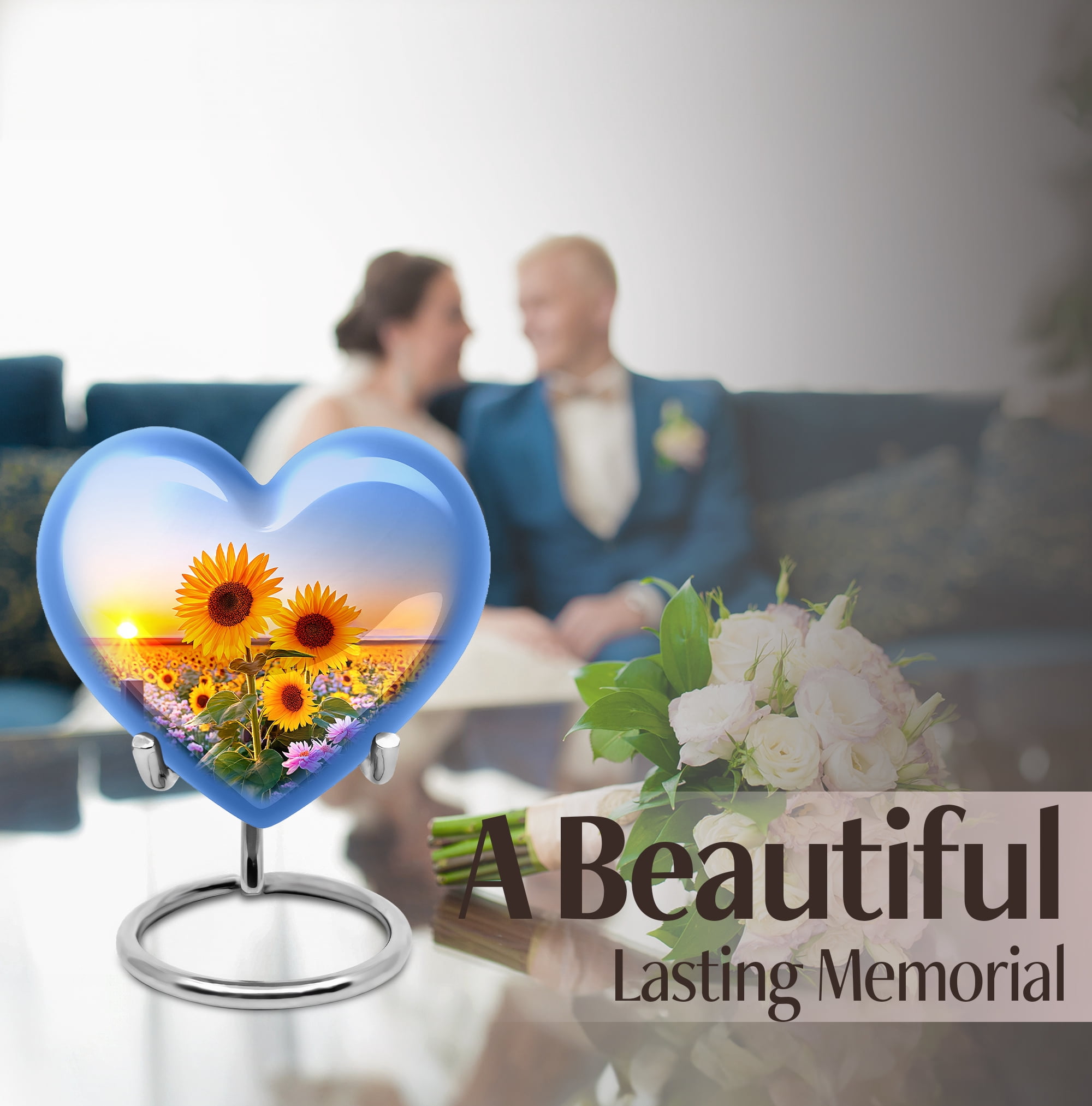 SABURIAL Sunflower Urn - Large Funeral Urn For Human Ashes Adult Female - Combo Of 8 Inch & 3 Inch - Small Keepsake Urns For Human Ashes Adult Man