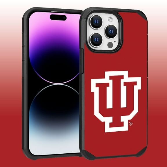 Apple iPhone 14 Pro Max (6.7) - Licensed NCAA of Indiana University Hoosiers logo on Red Textured Dual Layer Case