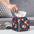thumbnail image 6 of Sikiie Skull red flower blue Leather Tissue Box Cover Square, tissue box holder, Tissue Box with Bottom Belt-5.2”x5.2”x5.2”, 6 of 7