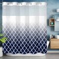 thumbnail image 6 of No Hook Shower Curtain with Snap in Liner, Navy Blue Lattice White Stripe Waterproof Bath Curtain with See Through Top Window, Abstract Geometric Minimalist Style Shower Curtains 72x72in, 6 of 9