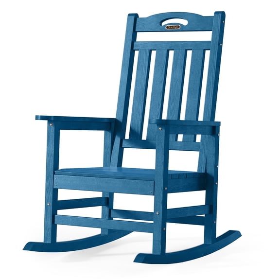SUUNYN Outdoor Rocking Chair, HDPE All-Weather High Back Porch Rocker, 380lbs Capacity, Navy